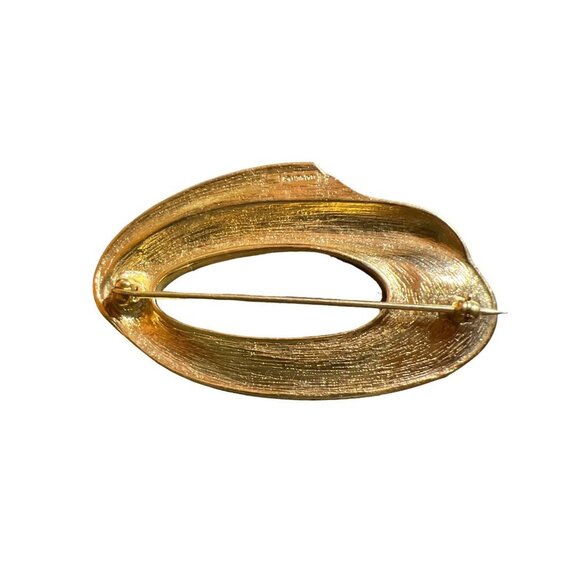 Napier Vintage Signed Gold Tone Brooch Oval Atomic Swirl - Picture 3 of 5